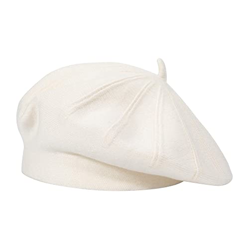 ZLYC Damen Baskenmütze Klassische Französischen Barett Einfarbig Warm Beret (Weiß),Einheitsgröße von ZLYC