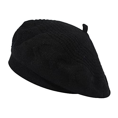 ZLYC Damen Baskenmütze Klassische Französischen Barett Einfarbig Warm Beret(Schlichtes Schwarz) von ZLYC