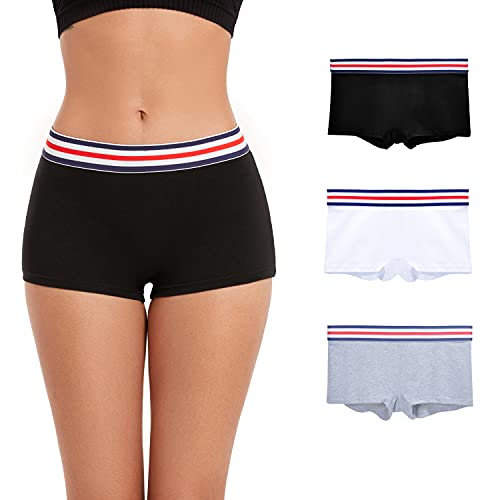 ZLYC Damen-Boyshorts aus Baumwolle, bequem, atmungsaktiv, Stretch-Unterwäsche, Weich, Klein 3 Pack (Schwarz, Weiß, Grau) von ZLYC