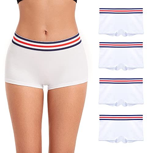 ZLYC Damen-Boyshorts aus Baumwolle, bequem, atmungsaktiv, Stretch-Unterwäsche, Weich, Klein 4 Pack Weiß von ZLYC