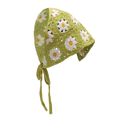 ZLYC Damen Baumwolle Dreieck Kopftuch Häkeln Haarbandanas Handmade Kint Turban (Sonnenblumengrün) von ZLYC