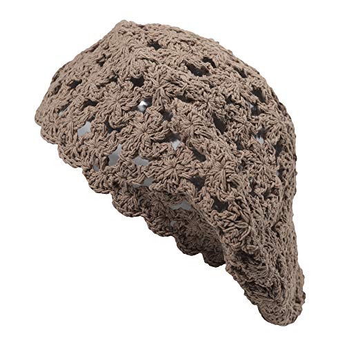 ZLYC Damen Baumwolle Häkelmütze Barette Handgemacht Retro Aushöhlen Strickmütze Frühling Sommer Leicht Elegant Baskenmützen (Kaffee),Einheitsgröße von ZLYC