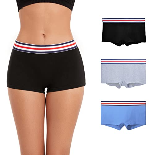 ZLYC Damen Baumwolle Panties Komfort Boxershorts Unterwäsche(3 Pack(Schwarz, Grau, Blau)),XS von ZLYC