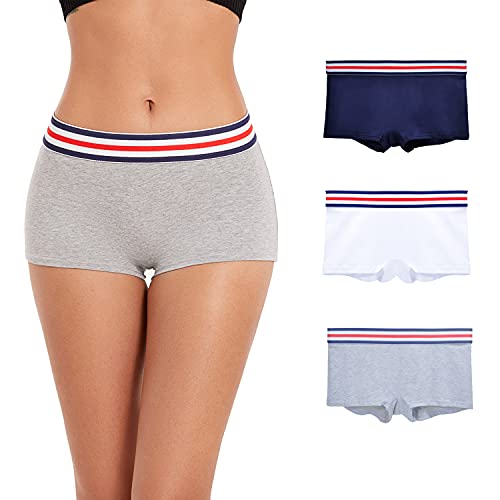 ZLYC Damen Baumwolle Panties Komfort Boxershorts Unterwäsche(3 Pack (Navy Blau, Weiß, Grau)) von ZLYC