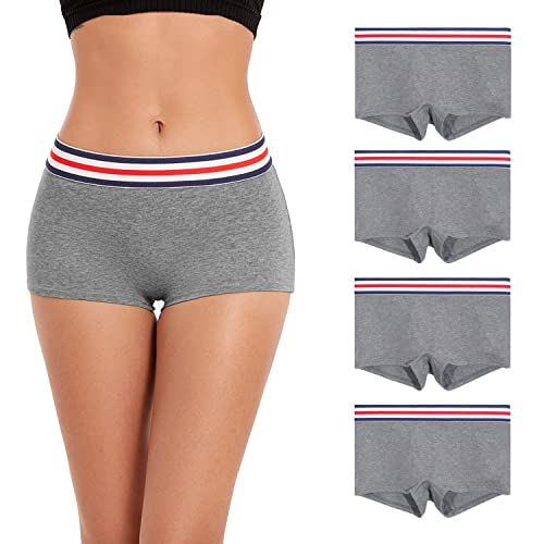 ZLYC Damen Baumwolle Panties Komfort Boxershorts Unterwäsche(4 Pack Dunkelgrau),M von ZLYC