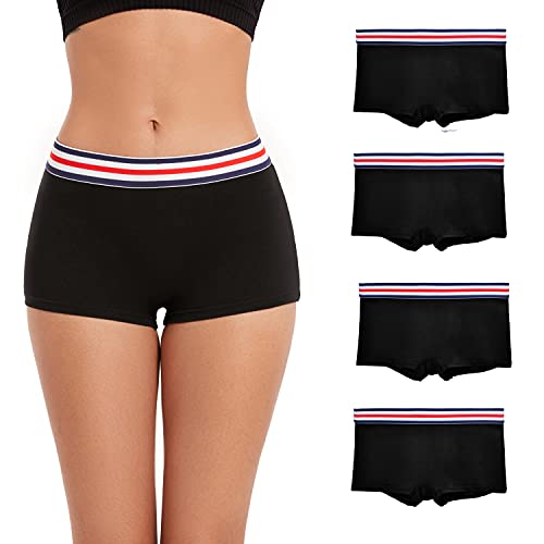 ZLYC Damen Baumwolle Panties Komfort Boxershorts Unterwäsche,4 Pack Schwarz,XL von ZLYC