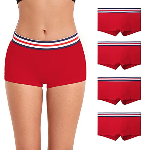 ZLYC Damen Baumwolle Panties Komfort Boxershorts Unterwäsche,Groß 4 Pack Rot von ZLYC