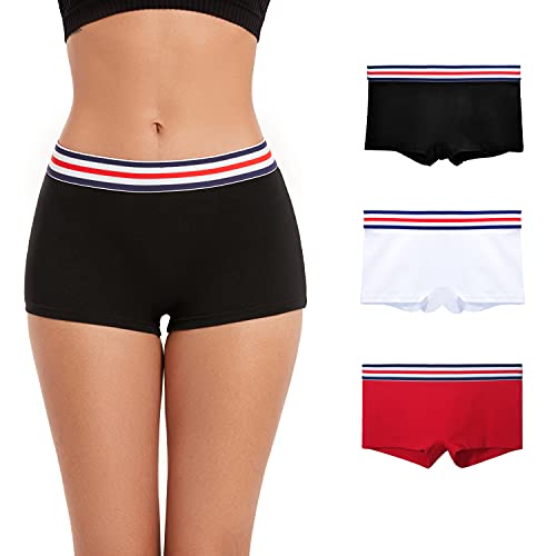 ZLYC Damen Baumwolle Panties Komfort Boxershorts Unterwäsche,Klein 3 Pack (Schwarz, Weiß, Rot) von ZLYC