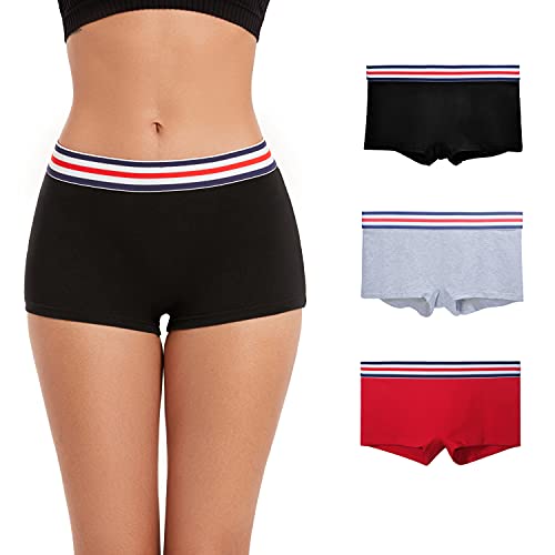 ZLYC Damen Baumwolle Panties Komfort Boxershorts Unterwäsche, X-Klein 3 Pack (Schwarz, Grau, Rot) von ZLYC