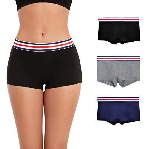 ZLYC Damen Baumwolle Panties Komfort Boxershorts Unterwäsche3 Pack(Schwarz, Dunkelgrau, Marineblau),M von ZLYC