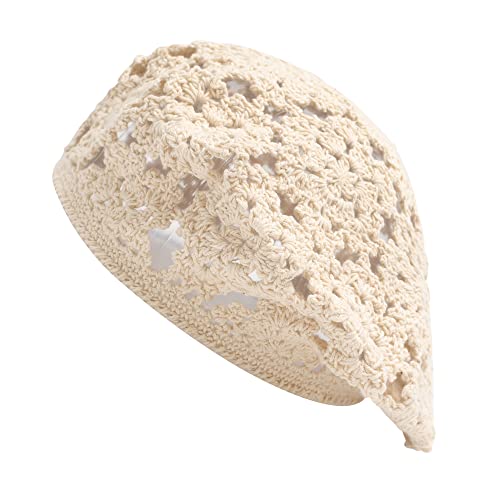 ZLYC Damen Baumwolle Sommer Häkelmütze Leicht Retro Handgemacht Barette(Floral Beige) von ZLYC
