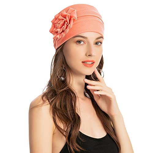 ZLYC Damen Beanie Mütze mit Blumen Elastischer Chemo Hut(Blumen Rosa) von ZLYC