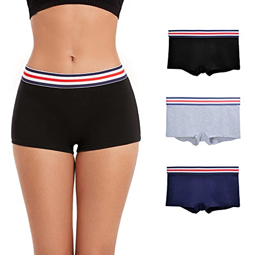 ZLYC Damen-Boyshorts aus Baumwolle, bequem, atmungsaktiv, Stretch-Unterwäsche, Weich, Klein 3 Pack (Schwarz, Grau, Navy Blau) von ZLYC