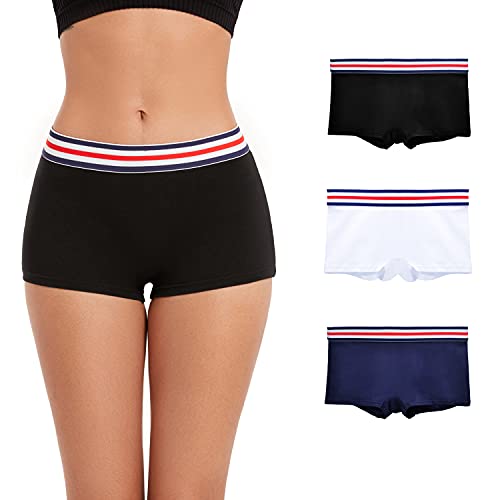 ZLYC Damen-Boyshorts aus Baumwolle, bequem, atmungsaktiv, Stretch-Unterwäsche, Weich, Klein 3 Pack (Schwarz, Weiß, Navy Blau) von ZLYC