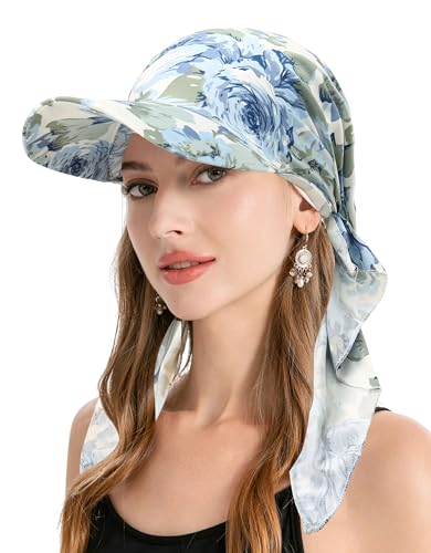 ZLYC Damen Chemo Headwear Brim Visor Hat Beanie-Mütze(Blaue Rose Weiß),Einheitsgröße von ZLYC