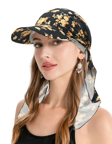 ZLYC Damen Chemo Headwear Brim Visor Hat Beanie-Mütze(Gelbe Blumen Schwarz),Einheitsgröße von ZLYC