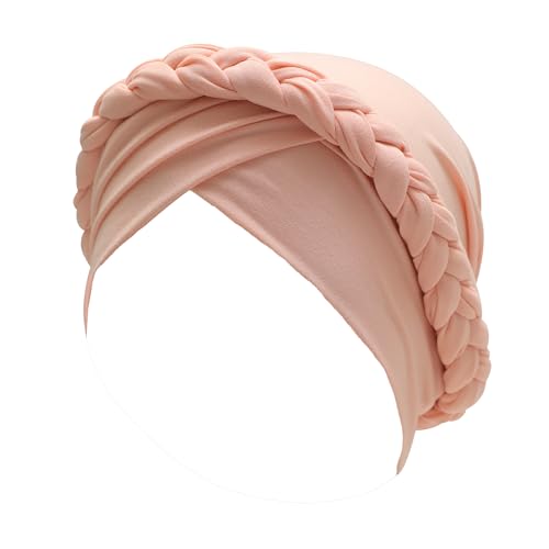 ZLYC Damen Chemo Kopfbedeckung Pre Tied Turban Headwrap Beanie Strickmützen(Flechtband Hellrosa),Einheitsgröße von ZLYC