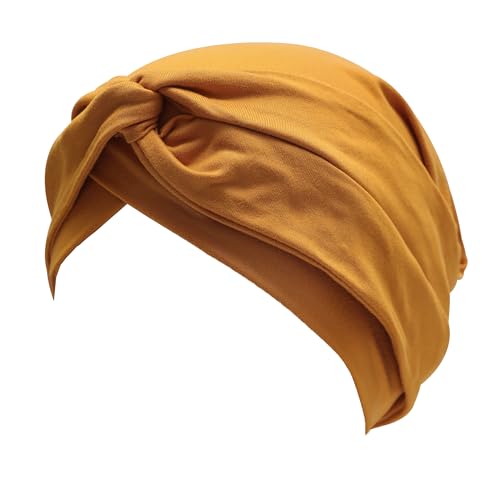 ZLYC Damen Chemo Kopfbedeckung Pre Tied Turban Headwrap Beanie Strickmützen(Knoten Gelb),Einheitsgröße von ZLYC
