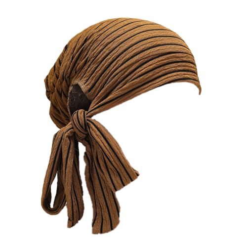 ZLYC Damen Chemo Kopfbedeckung Sommer Headwraps Beanie Stetch Headwraps(Gestreift Ingwer), von ZLYC