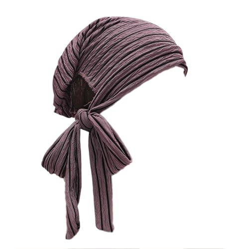 ZLYC Damen Chemo Kopfbedeckung Sommer Headwraps Beanie Stetch Headwraps(Gestreift Violett), von ZLYC