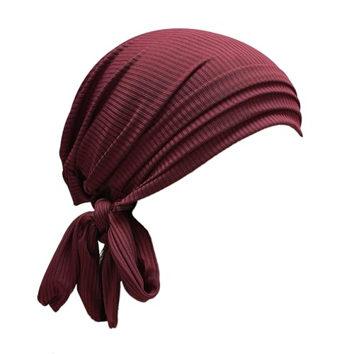 ZLYC Damen Chemo Kopfbedeckung Sommer Headwraps Beanie Stretch Headwraps(Einfarbig Burgund),Einheitsgröße von ZLYC