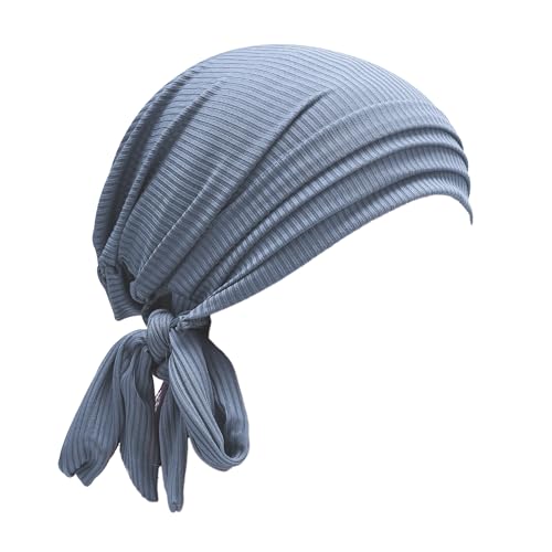 ZLYC Damen Chemo Kopfbedeckung Sommer Headwraps Beanie Stretch Headwraps(Einfarbig Federweiches Blau),Einheitsgröße von ZLYC