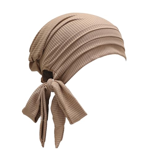 ZLYC Damen Chemo Kopfbedeckung Sommer Headwraps Beanie Stretch Headwraps(Einfarbig Khaki),Einheitsgröße von ZLYC