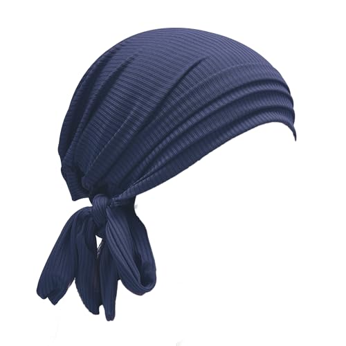 ZLYC Damen Chemo Kopfbedeckung Sommer Headwraps Beanie Stretch Headwraps(Einfarbig Marineblau),Einheitsgröße von ZLYC