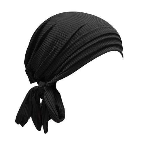 ZLYC Damen Chemo Kopfbedeckung Sommer Headwraps Beanie Stretch Headwraps(Einfarbig Schwarz),Einheitsgröße von ZLYC