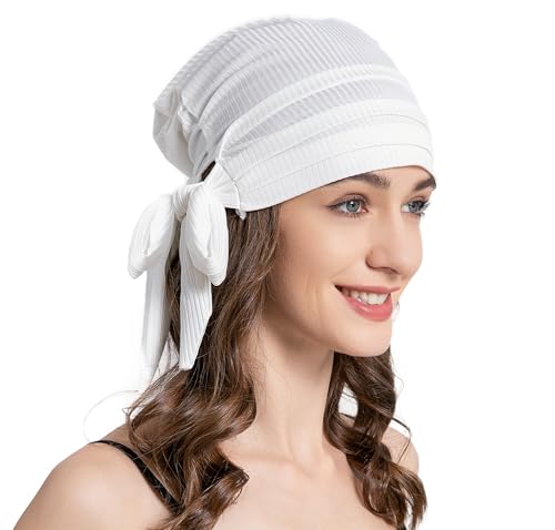 ZLYC Damen Chemo Kopfbedeckung Sommer Headwraps Beanie Stretch Headwraps(Einfarbig Weiß),Einheitsgröße von ZLYC