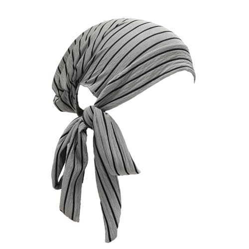 ZLYC Damen Chemo Kopfbedeckung Sommer Headwraps Beanie Stretch Headwraps(Gestreift Hellgrau), von ZLYC