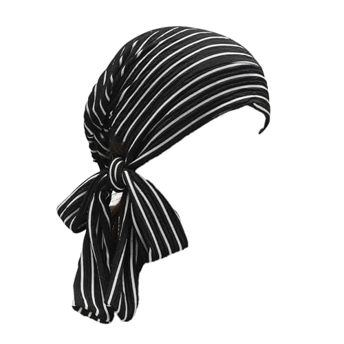 ZLYC Damen Chemo Kopfbedeckung Sommer Headwraps Beanie Stretch Headwraps(Gestreift Schwarz),Einheitsgröße von ZLYC