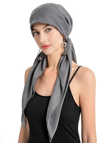 ZLYC Damen Chemo Turban Mütze Headwraps Leichte Beanie Hut(Vollton Dunkelgrau) von ZLYC