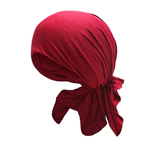 ZLYC Damen Chemo Turban Mütze Vorgebundenes Kopftuch Headwraps Leichte Beanie Hut(Einfacher Burgunder) von ZLYC