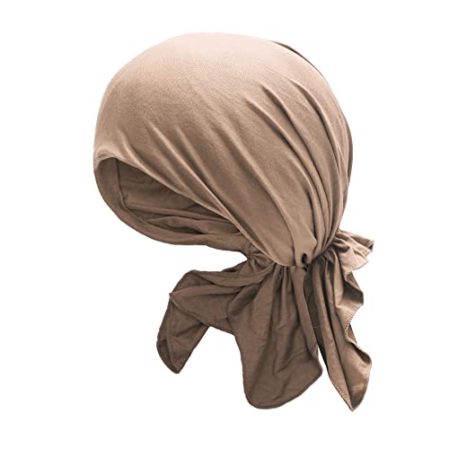 ZLYC Damen Chemo Turban Mütze Vorgebundenes Kopftuch Headwraps Leichte Beanie Hut(Einfaches Hellbraun) von ZLYC