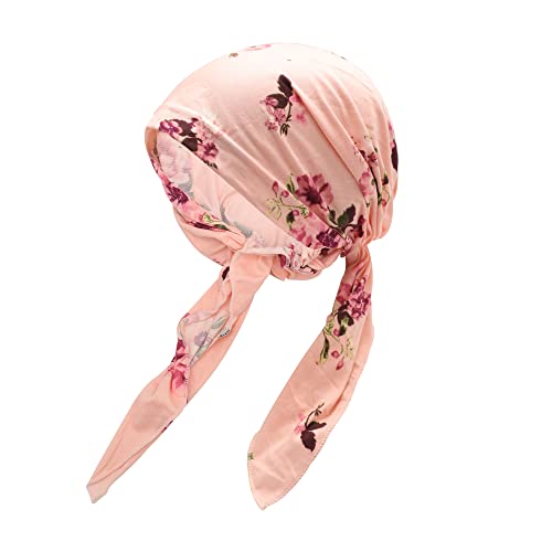 ZLYC Damen Chemo Turban Mütze Vorgebundenes Kopftuch Headwraps Leichte Hut(Geblümt Rosa) von ZLYC