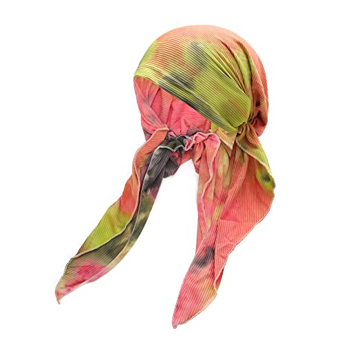 ZLYC Damen Chemo Turban Mütze Vorgebundenes Kopftuch Headwraps Leichte Hut(Krawatte Eingefärbt Rosa Gelbe) von ZLYC