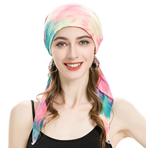 ZLYC Damen Chemo Turban Mütze Vorgebundenes Kopftuch Headwraps Leichte Hut(Krawatte Gefärbt Bunt) von ZLYC