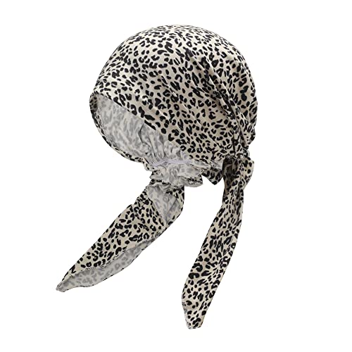 ZLYC Damen Chemo Turban Mütze Vorgebundenes Kopftuch Headwraps Leichte Hut(Leopard Weiß) von ZLYC