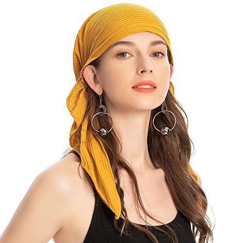 ZLYC Damen Chemo Turban Mütze Vorgebundenes Kopftuch Headwraps Leichte Hut(Solides Gelb) von ZLYC