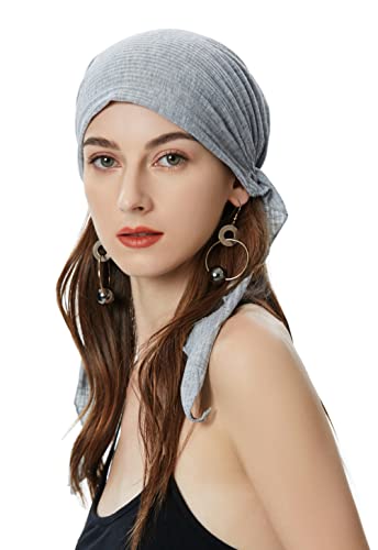 ZLYC Damen Chemo Turban Mütze Vorgebundenes Kopftuch Headwraps Leichte Hut(Solides Grau) von ZLYC