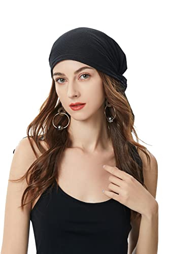 ZLYC Damen Chemo Turban Mütze Vorgebundenes Kopftuch Headwraps Leichte Hut(Solides Schwarz) von ZLYC