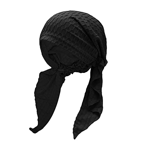 ZLYC Damen Chemo Turban Mütze Vorgebundenes Kopftuch Headwraps Leichte Hut(Waffel Schwarz) von ZLYC