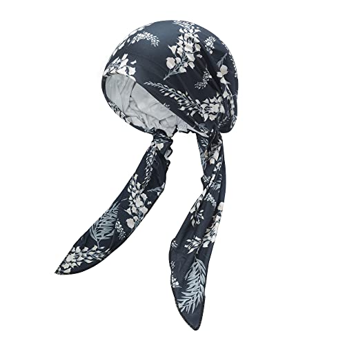 ZLYC Damen Chemo Turban Mütze Vorgebundenes Kopftuch Headwraps Leichte Hut (Blätter Navy) von ZLYC