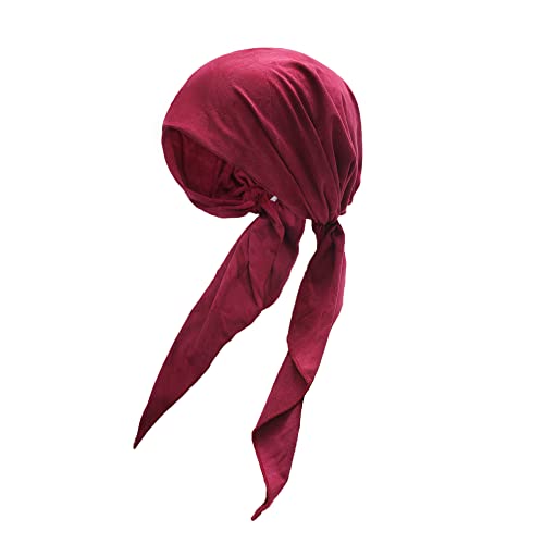ZLYC Damen Chemo Turban Mütze Vorgebundenes Kopftuch Headwraps Leichte Hut (Krawattenfarbe Himbeere) von ZLYC
