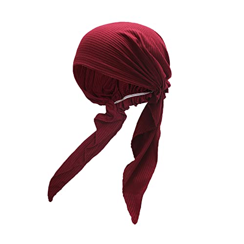 ZLYC Damen Chemo Turban Mütze Vorgebundenes Kopftuch Headwraps Leichte Hut (Solides Burgunder) von ZLYC