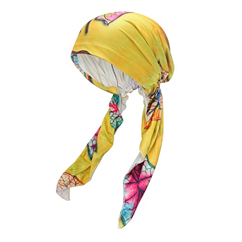 ZLYC Damen Chemo Turban Mütze Vorgebundenes Kopftuch Headwraps Leichte Hut (Blätter gelb) von ZLYC
