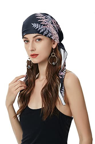 ZLYC Damen Chemo Turban Mütze Vorgebundenes Kopftuch Headwraps Leichte Hut (Blätter rosa schwarz) von ZLYC