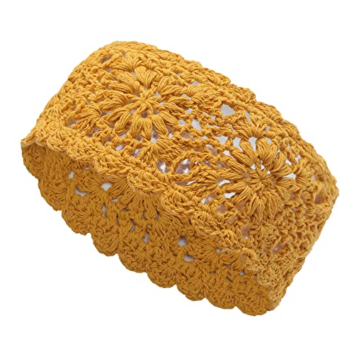 ZLYC Damen Gestrickt Stirnband Mädchen Breit Strick Haarband(Häkeln Gelb) von ZLYC