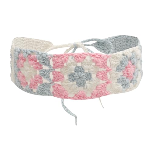 ZLYC Damen Gestrickt Stirnband Mädchen Retro Breit Strick Haarband(Geblümt Rosa),Einheitsgröße von ZLYC
